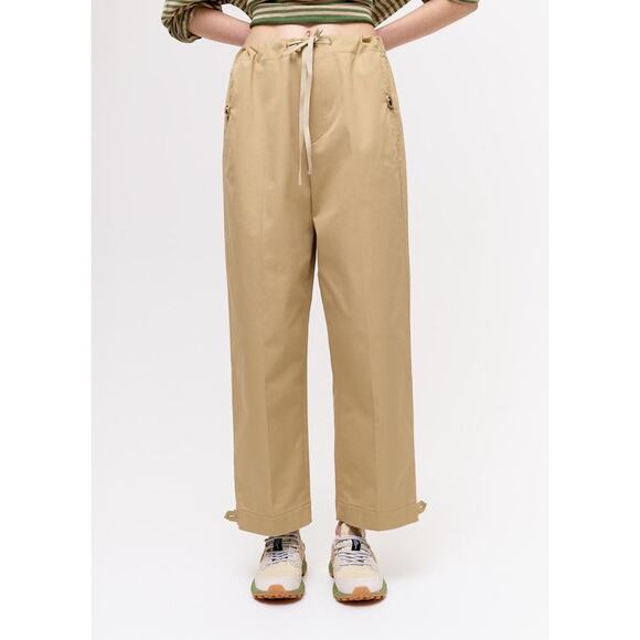 TELA Camel Gabardine Wide Leg High Rise Trousers Drawstring Waistband XS - Picture 2 of 15